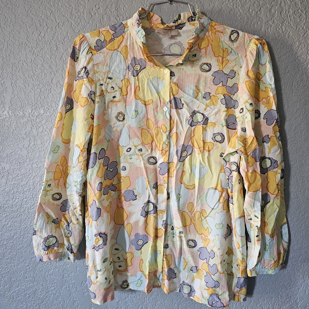 Loft Button Up Blouse, Multi-Colored, Medium